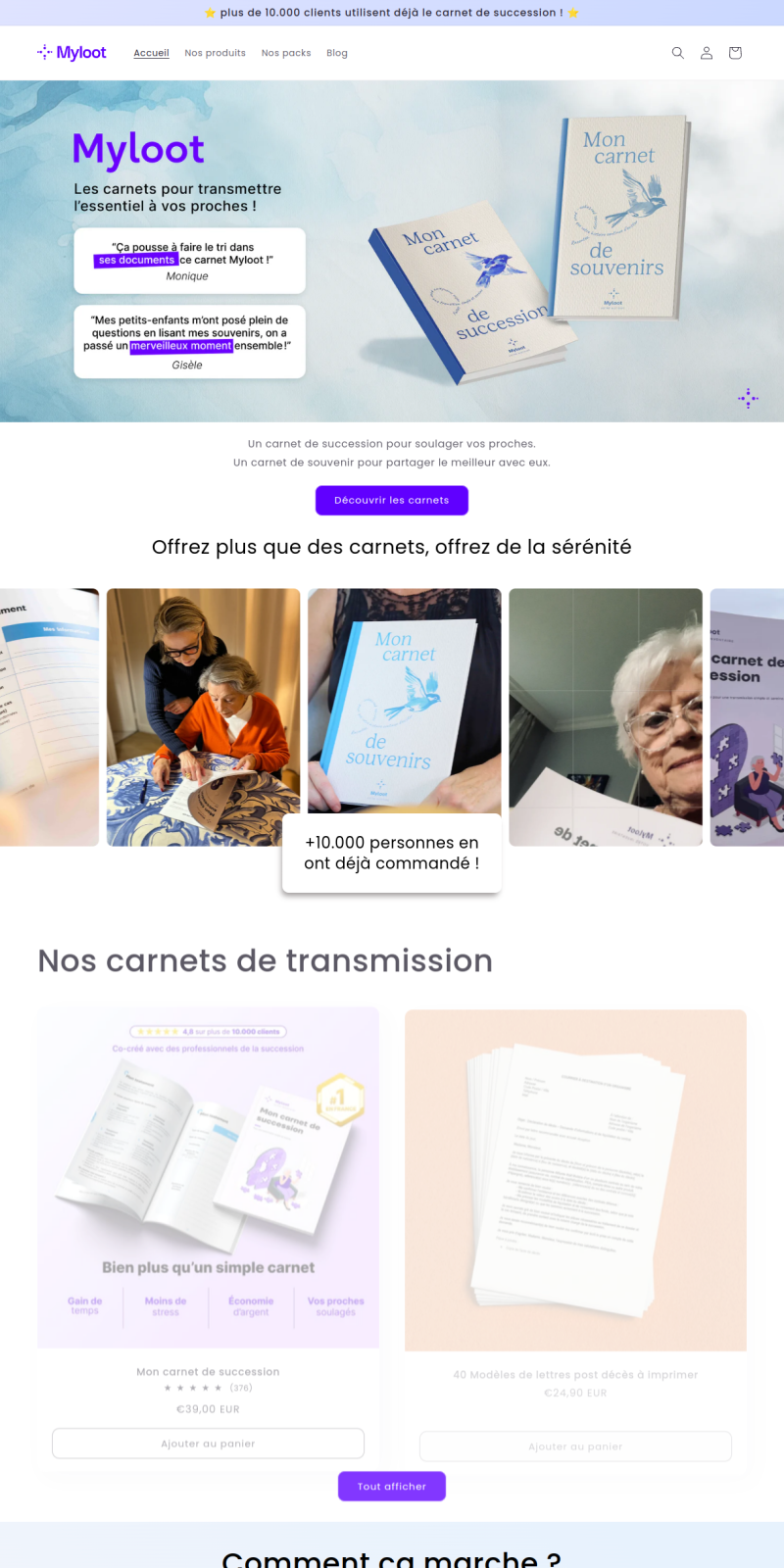 Aperçu du site e-commerce Myloot